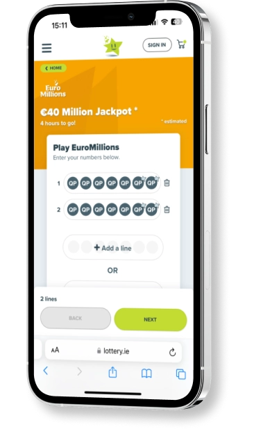 Premier Lotteries Ireland Phone display